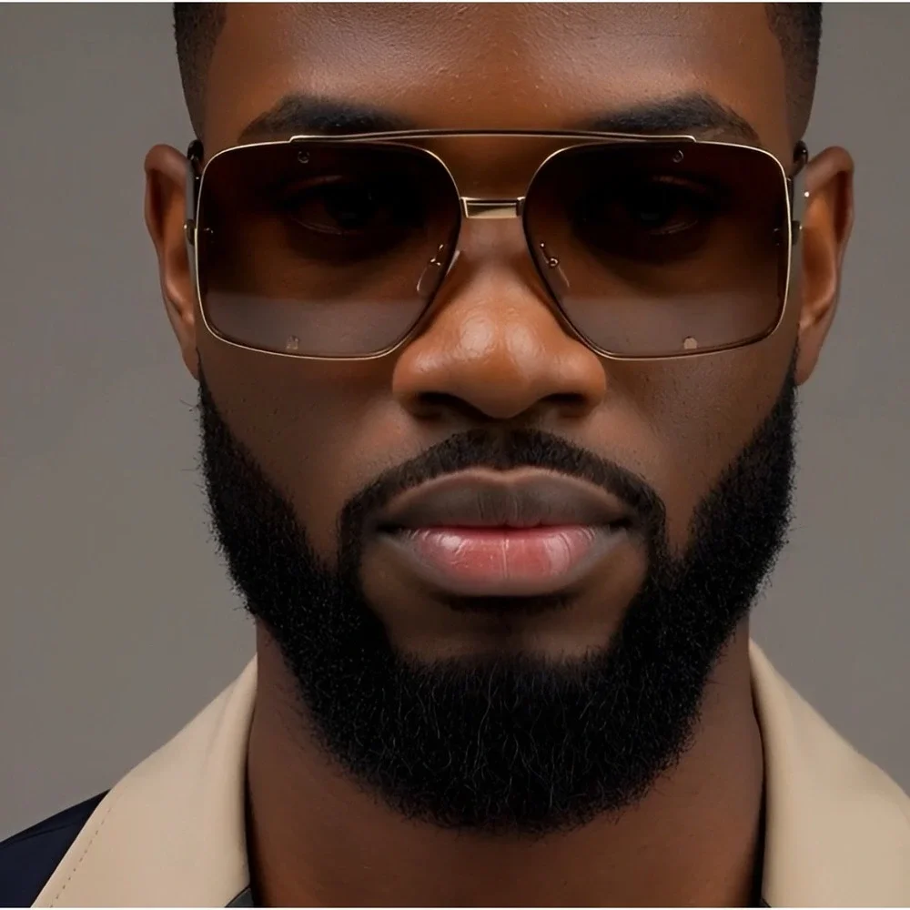 Shield Sunglasses Mens Square Oversized Fashion Shades Gold Frame UV400 Protect‎